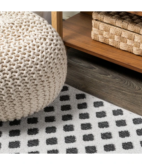 Rabat High-Low Pile Mini-Diamond Trellis White/Black 2 ft. x 8 ft. Indoor/Outdoor Runner Rug