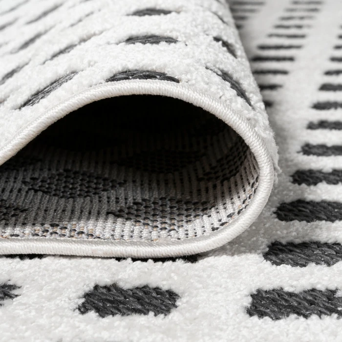 Rabat High-Low Pile Mini-Diamond Trellis White/Black 2 ft. x 8 ft. Indoor/Outdoor Runner Rug