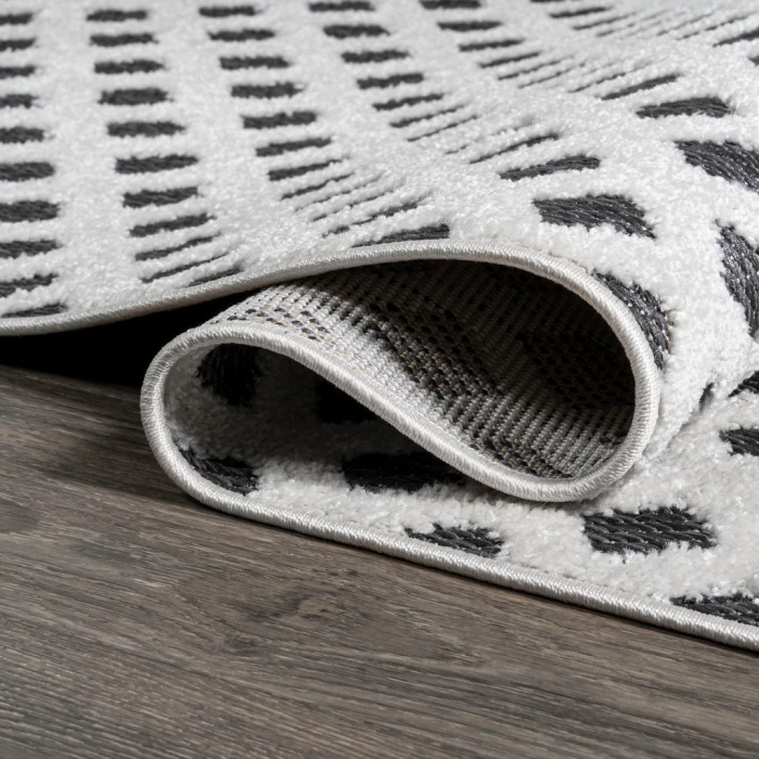 Rabat High-Low Pile Mini-Diamond Trellis White/Black 2 ft. x 8 ft. Indoor/Outdoor Runner Rug