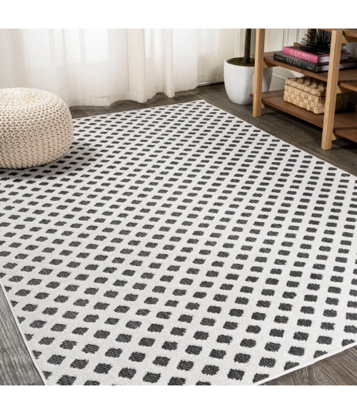Rabat High-Low Pile Mini-Diamond Trellis White/Black 8 ft. x 10 ft. Indoor/Outdoor Area Rug