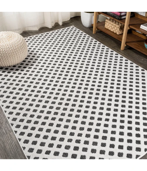 Rabat High-Low Pile Mini-Diamond Trellis White/Black 8 ft. x 10 ft. Indoor/Outdoor Area Rug