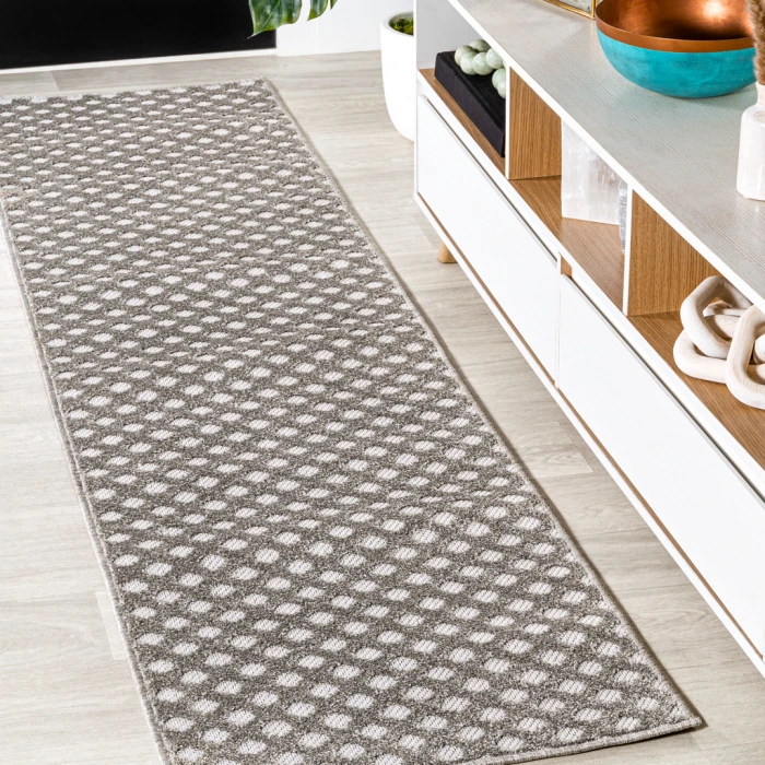 Rabat High-Low Pile Mini-Diamond Trellis Dark Gray/Ivory 2 ft. x 8 ft. Indoor/Outdoor Runner Rug