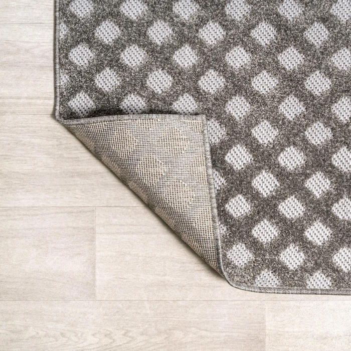 Rabat High-Low Pile Mini-Diamond Trellis Dark Gray/Ivory 2 ft. x 8 ft. Indoor/Outdoor Runner Rug