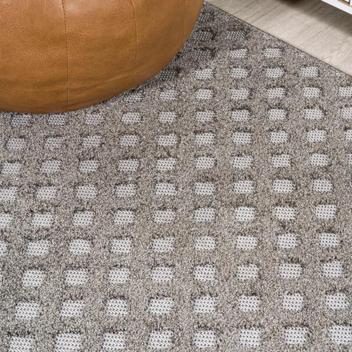 Rabat High-Low Pile Mini-Diamond Trellis Dark Gray/Ivory 2 ft. x 8 ft. Indoor/Outdoor Runner Rug
