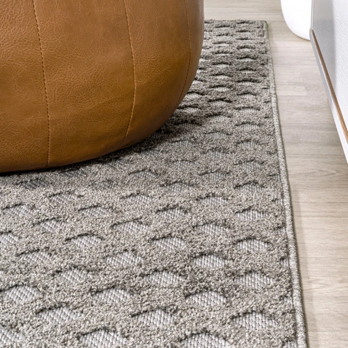 Rabat High-Low Pile Mini-Diamond Trellis Dark Gray/Ivory 2 ft. x 8 ft. Indoor/Outdoor Runner Rug