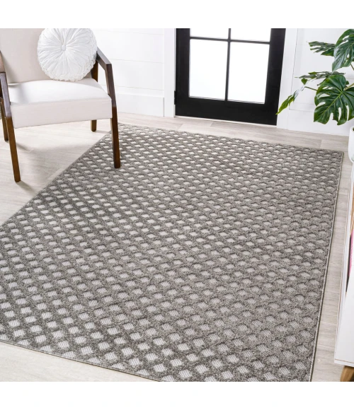 Rabat High-Low Pile Mini-Diamond Trellis Dark Gray/Ivory 8 ft. x 10 ft. Indoor/Outdoor Area Rug
