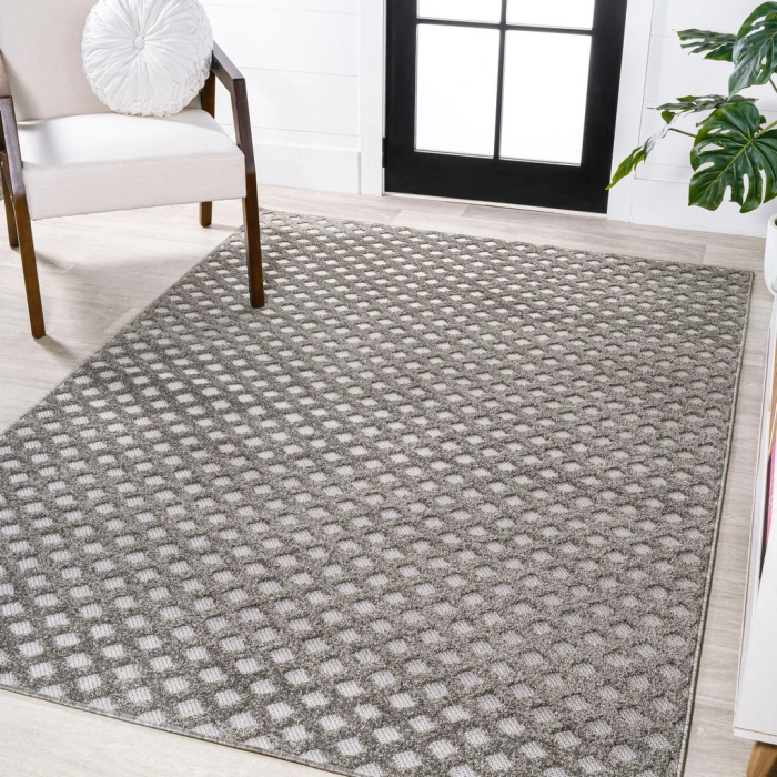 Rabat High-Low Pile Mini-Diamond Trellis Dark Gray/Ivory 8 ft. x 10 ft. Indoor/Outdoor Area Rug