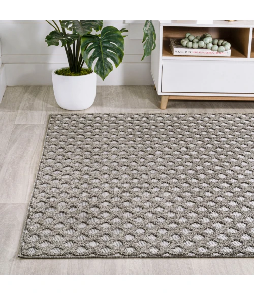 Rabat High-Low Pile Mini-Diamond Trellis Dark Gray/Ivory 8 ft. x 10 ft. Indoor/Outdoor Area Rug