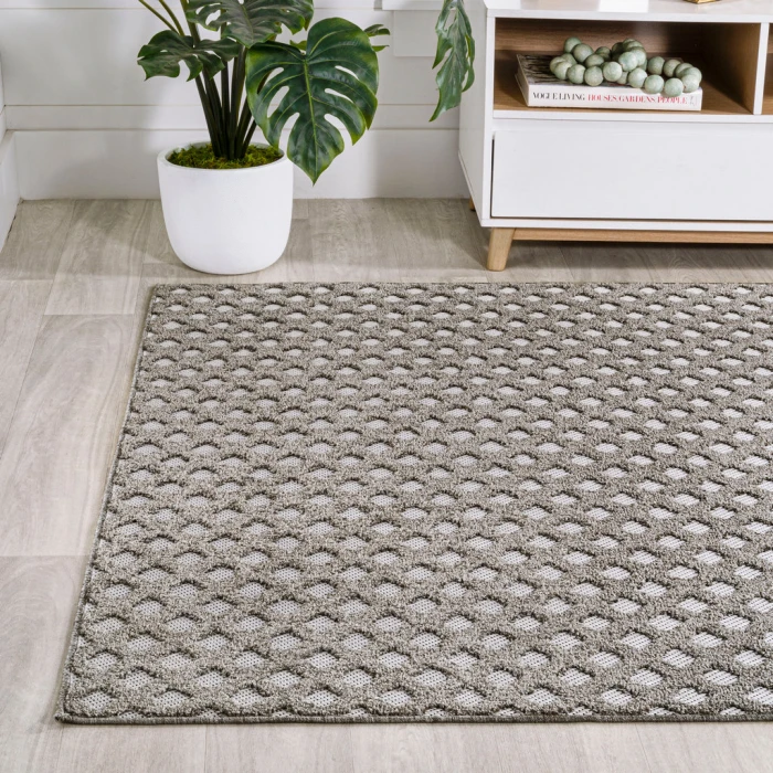 Rabat High-Low Pile Mini-Diamond Trellis Dark Gray/Ivory 8 ft. x 10 ft. Indoor/Outdoor Area Rug