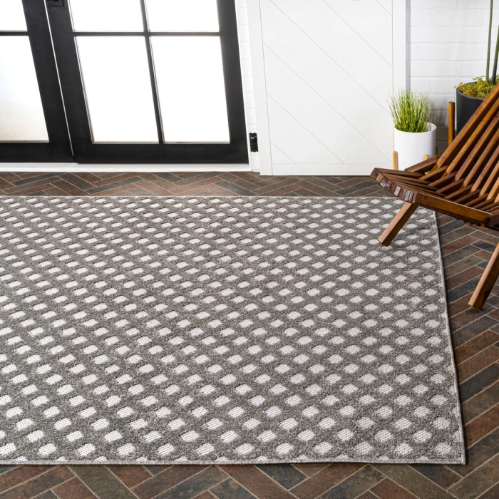 Rabat High-Low Pile Mini-Diamond Trellis Dark Gray/Ivory 8 ft. x 10 ft. Indoor/Outdoor Area Rug