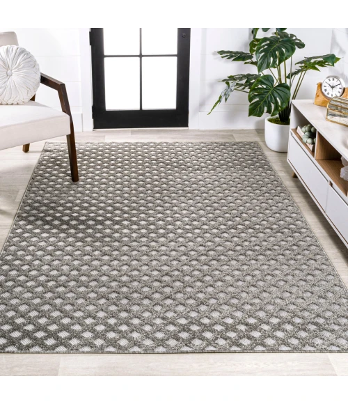 Rabat High-Low Pile Mini-Diamond Trellis Dark Gray/Ivory 8 ft. x 10 ft. Indoor/Outdoor Area Rug