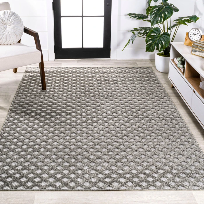 Rabat High-Low Pile Mini-Diamond Trellis Dark Gray/Ivory 8 ft. x 10 ft. Indoor/Outdoor Area Rug