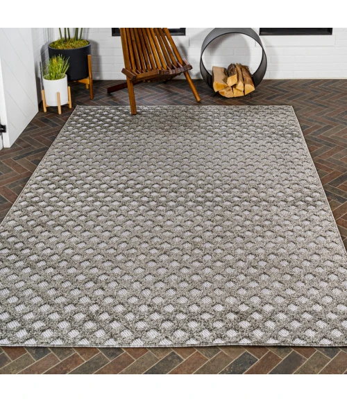 Rabat High-Low Pile Mini-Diamond Trellis Dark Gray/Ivory 8 ft. x 10 ft. Indoor/Outdoor Area Rug