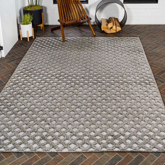 Rabat High-Low Pile Mini-Diamond Trellis Dark Gray/Ivory 8 ft. x 10 ft. Indoor/Outdoor Area Rug