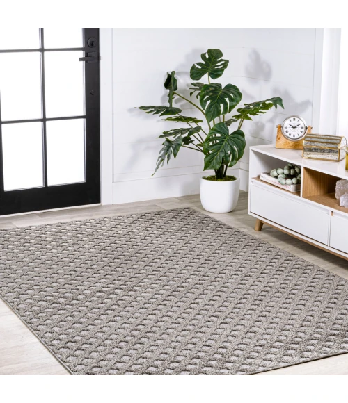 Rabat High-Low Pile Mini-Diamond Trellis Dark Gray/Ivory 8 ft. x 10 ft. Indoor/Outdoor Area Rug