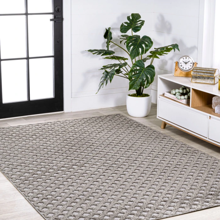 Rabat High-Low Pile Mini-Diamond Trellis Dark Gray/Ivory 8 ft. x 10 ft. Indoor/Outdoor Area Rug