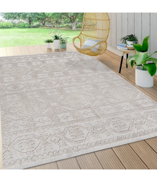 Citta High-Low Pile Mediterranean Tile Beige 8 ft. x 10 ft. Indoor/Outdoor Area Rug