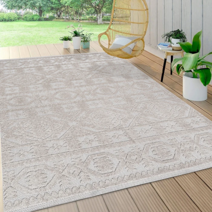 Citta High-Low Pile Mediterranean Tile Beige 3 ft. x 5 ft. Indoor/Outdoor Area Rug