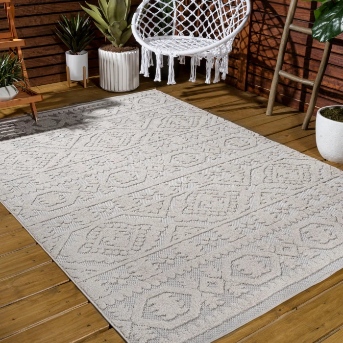 Citta High-Low Pile Mediterranean Tile Beige 3 ft. x 5 ft. Indoor/Outdoor Area Rug