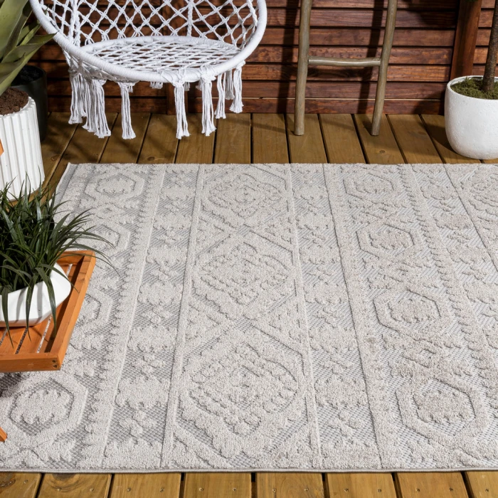 Citta High-Low Pile Mediterranean Tile Beige 3 ft. x 5 ft. Indoor/Outdoor Area Rug