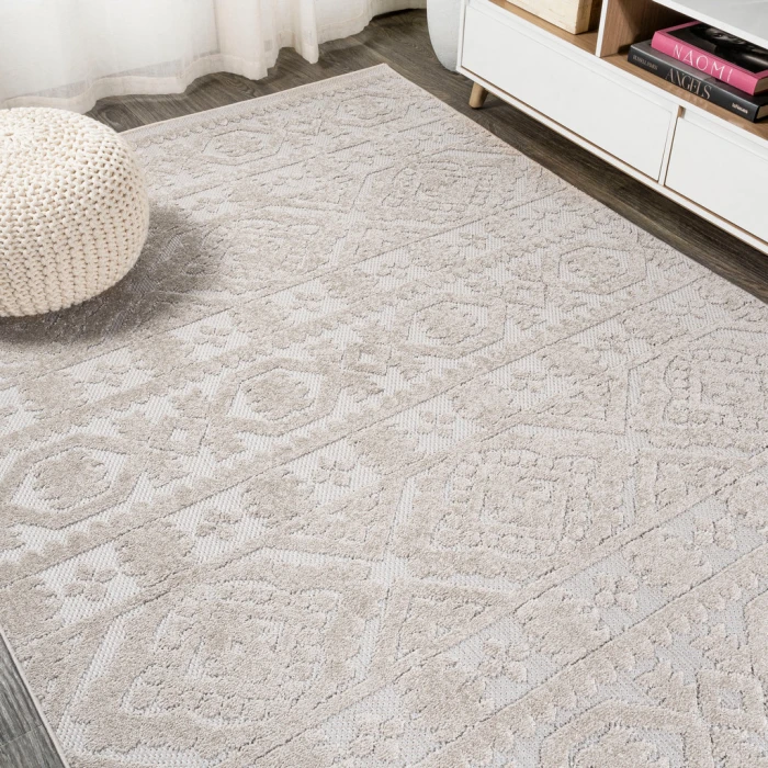 Citta High-Low Pile Mediterranean Tile Beige 3 ft. x 5 ft. Indoor/Outdoor Area Rug