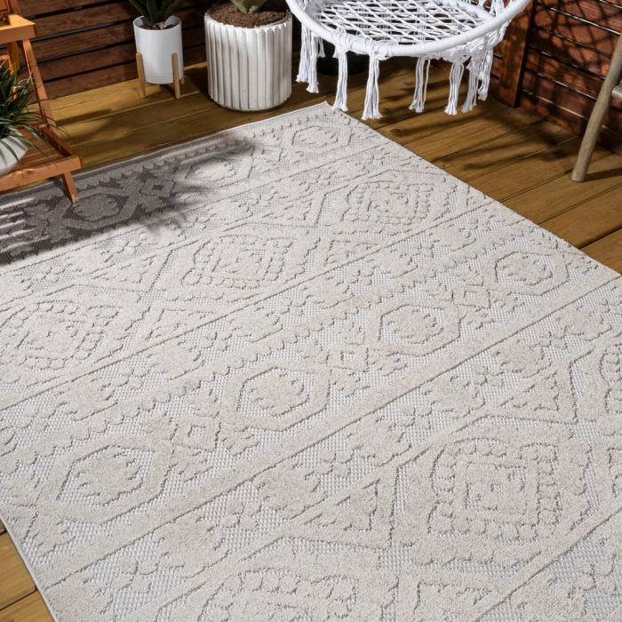 Citta High-Low Pile Mediterranean Tile Beige 3 ft. x 5 ft. Indoor/Outdoor Area Rug