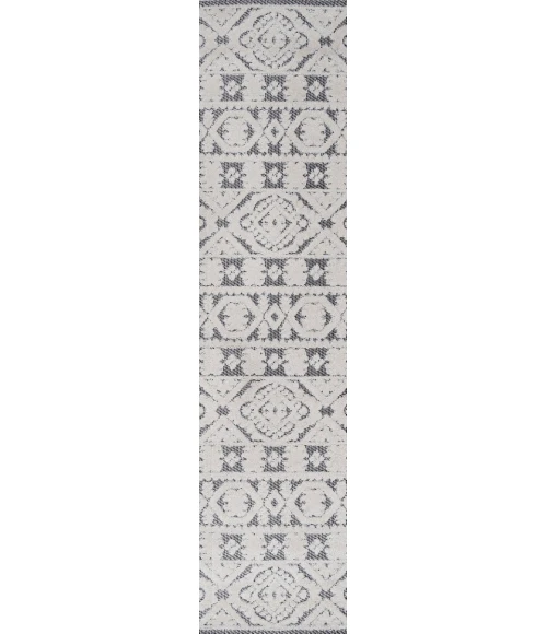 Citta High-Low Pile Mediterranean Tile White/Black 2 ft. x 8 ft. Indoor/Outdoor Runner Rug