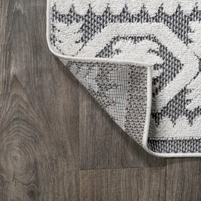 Citta High-Low Pile Mediterranean Tile White/Black 2 ft. x 10 ft. Indoor/Outdoor Runner Rug