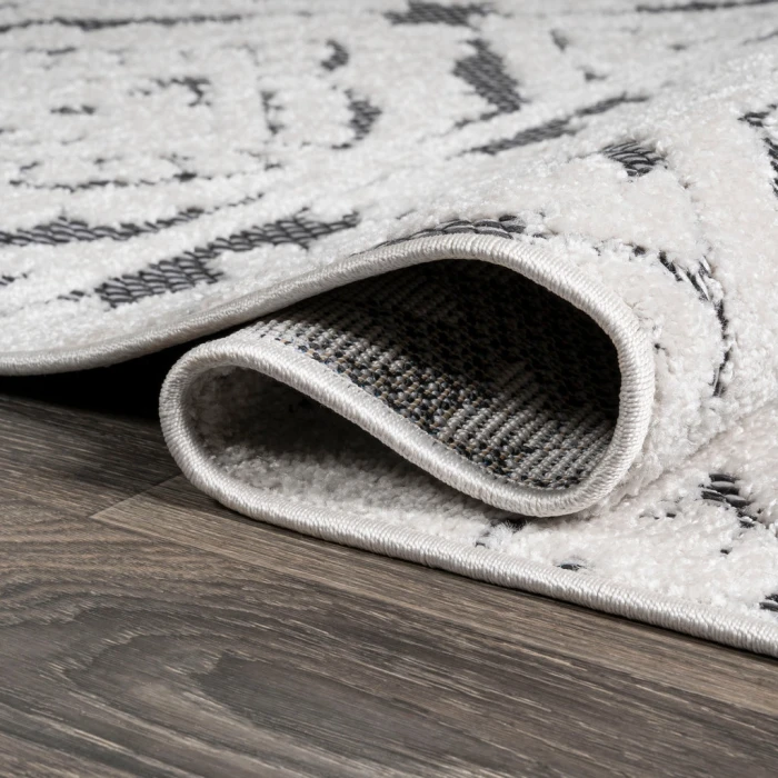 Citta High-Low Pile Mediterranean Tile White/Black 2 ft. x 10 ft. Indoor/Outdoor Runner Rug