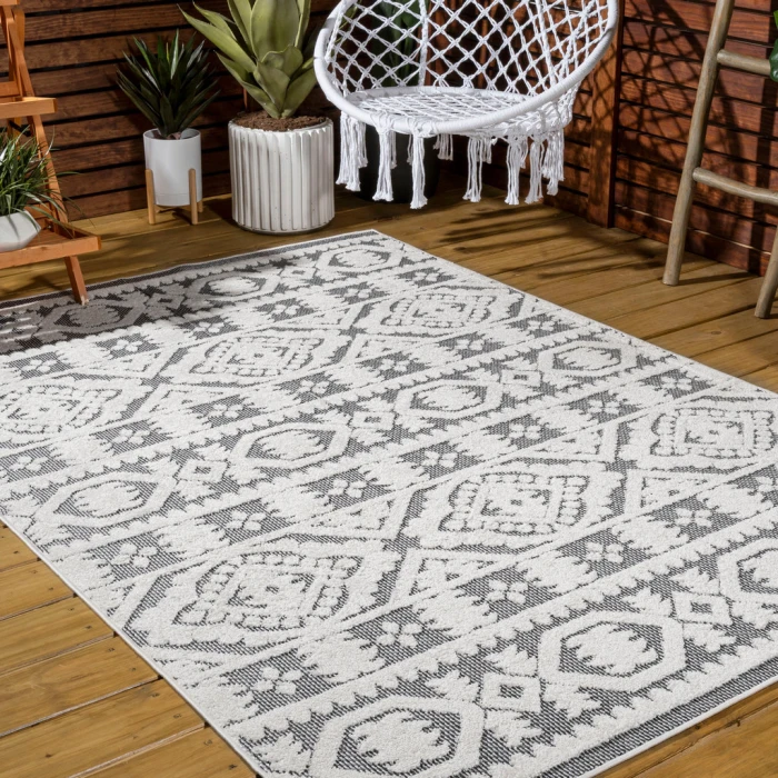 Citta High-Low Pile Mediterranean Tile White/Black 3 ft. x 5 ft. Indoor/Outdoor Area Rug