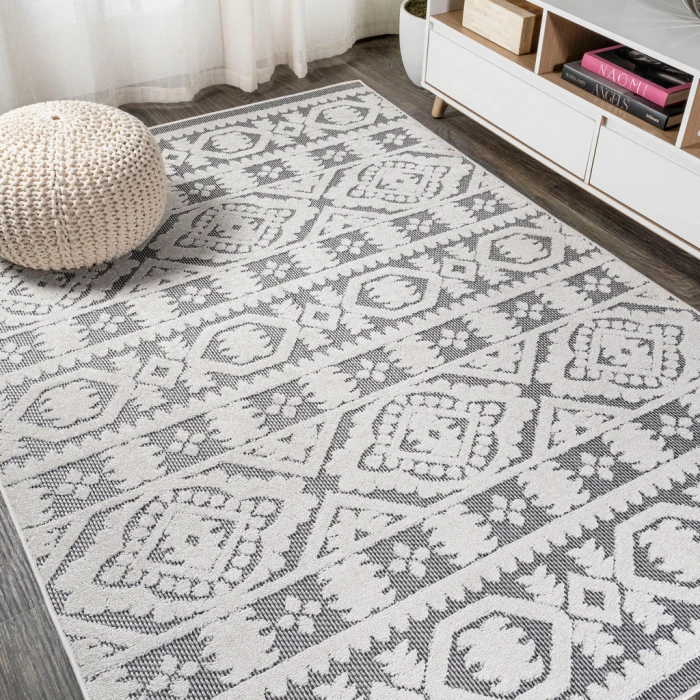 Citta High-Low Pile Mediterranean Tile White/Black 3 ft. x 5 ft. Indoor/Outdoor Area Rug