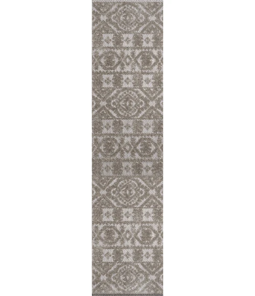 Citta High-Low Pile Mediterranean Tile Dark Gray/Ivory 2 ft. x 8 ft. Indoor/Outdoor Runner Rug