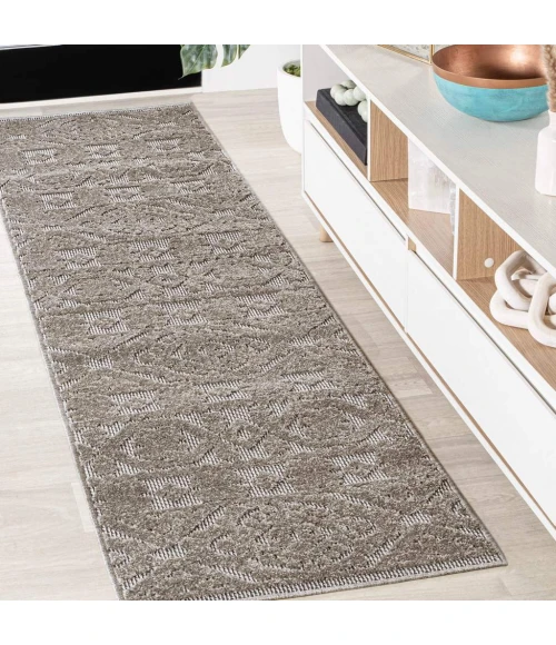 Citta High-Low Pile Mediterranean Tile Dark Gray/Ivory 2 ft. x 8 ft. Indoor/Outdoor Runner Rug