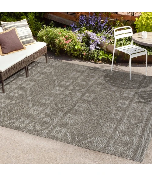 Citta High-Low Pile Mediterranean Tile Dark Gray/Ivory 4 ft. x 6 ft. Indoor/Outdoor Area Rug