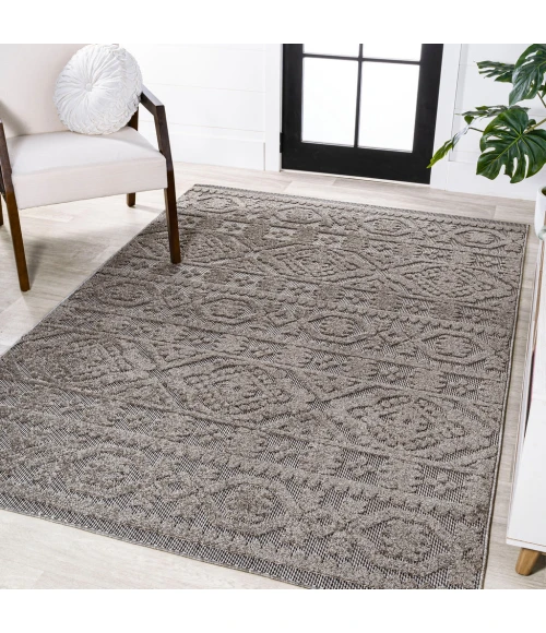 Citta High-Low Pile Mediterranean Tile Dark Gray/Ivory 4 ft. x 6 ft. Indoor/Outdoor Area Rug