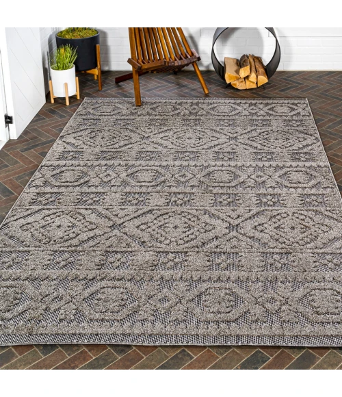 Citta High-Low Pile Mediterranean Tile Dark Gray/Ivory 4 ft. x 6 ft. Indoor/Outdoor Area Rug