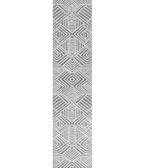 Jordan High-Low Pile Art Deco Geometric White/Black 2 ft. x 8 ft. Indoor/Outdoor Runner Rug