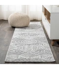 Jordan High-Low Pile Art Deco Geometric White/Black 2 ft. x 8 ft. Indoor/Outdoor Runner Rug