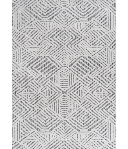 Jordan High-Low Pile Art Deco Geometric White/Black 8 ft. x 10 ft. Indoor/Outdoor Area Rug