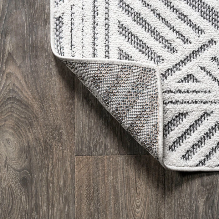 Jordan High-Low Pile Art Deco Geometric White/Black 2 ft. x 10 ft. Indoor/Outdoor Runner Rug