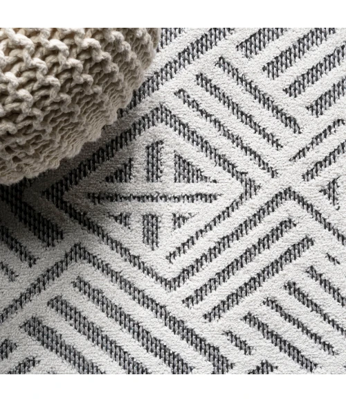 Jordan High-Low Pile Art Deco Geometric White/Black 2 ft. x 8 ft. Indoor/Outdoor Runner Rug