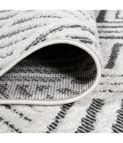 Jordan High-Low Pile Art Deco Geometric White/Black 2 ft. x 8 ft. Indoor/Outdoor Runner Rug