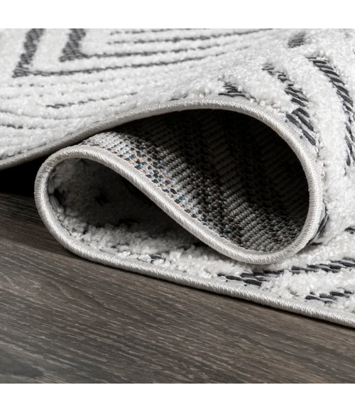 Jordan High-Low Pile Art Deco Geometric White/Black 2 ft. x 8 ft. Indoor/Outdoor Runner Rug