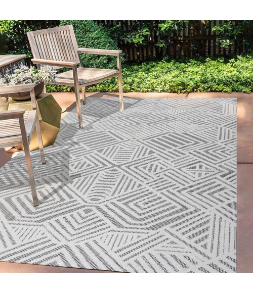 Jordan High-Low Pile Art Deco Geometric White/Black 8 ft. x 10 ft. Indoor/Outdoor Area Rug