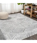 Jordan High-Low Pile Art Deco Geometric White/Black 8 ft. x 10 ft. Indoor/Outdoor Area Rug