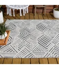 Jordan High-Low Pile Art Deco Geometric White/Black 8 ft. x 10 ft. Indoor/Outdoor Area Rug