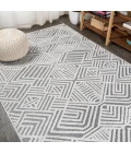 Jordan High-Low Pile Art Deco Geometric White/Black 8 ft. x 10 ft. Indoor/Outdoor Area Rug