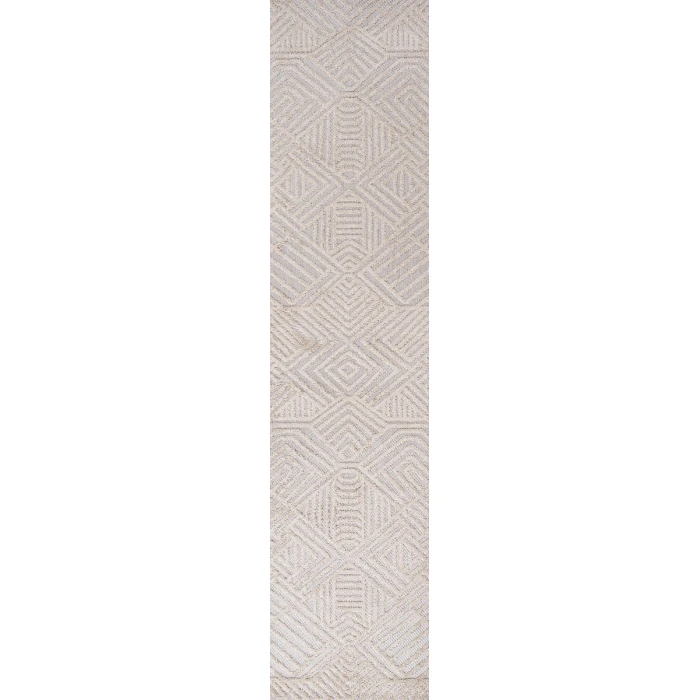 Jordan High-Low Pile Art Deco Geometric Beige 2 ft. x 8 ft. Indoor/Outdoor Runner Rug
