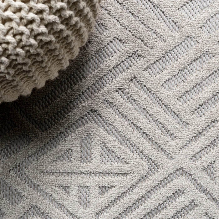 Jordan High-Low Pile Art Deco Geometric Beige 2 ft. x 8 ft. Indoor/Outdoor Runner Rug