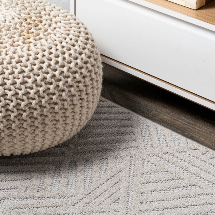 Jordan High-Low Pile Art Deco Geometric Beige 2 ft. x 8 ft. Indoor/Outdoor Runner Rug